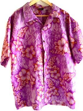 Maui Trading Company Purple Pink Hawaiian Button Down Resort Shirt  Mens XXL SS